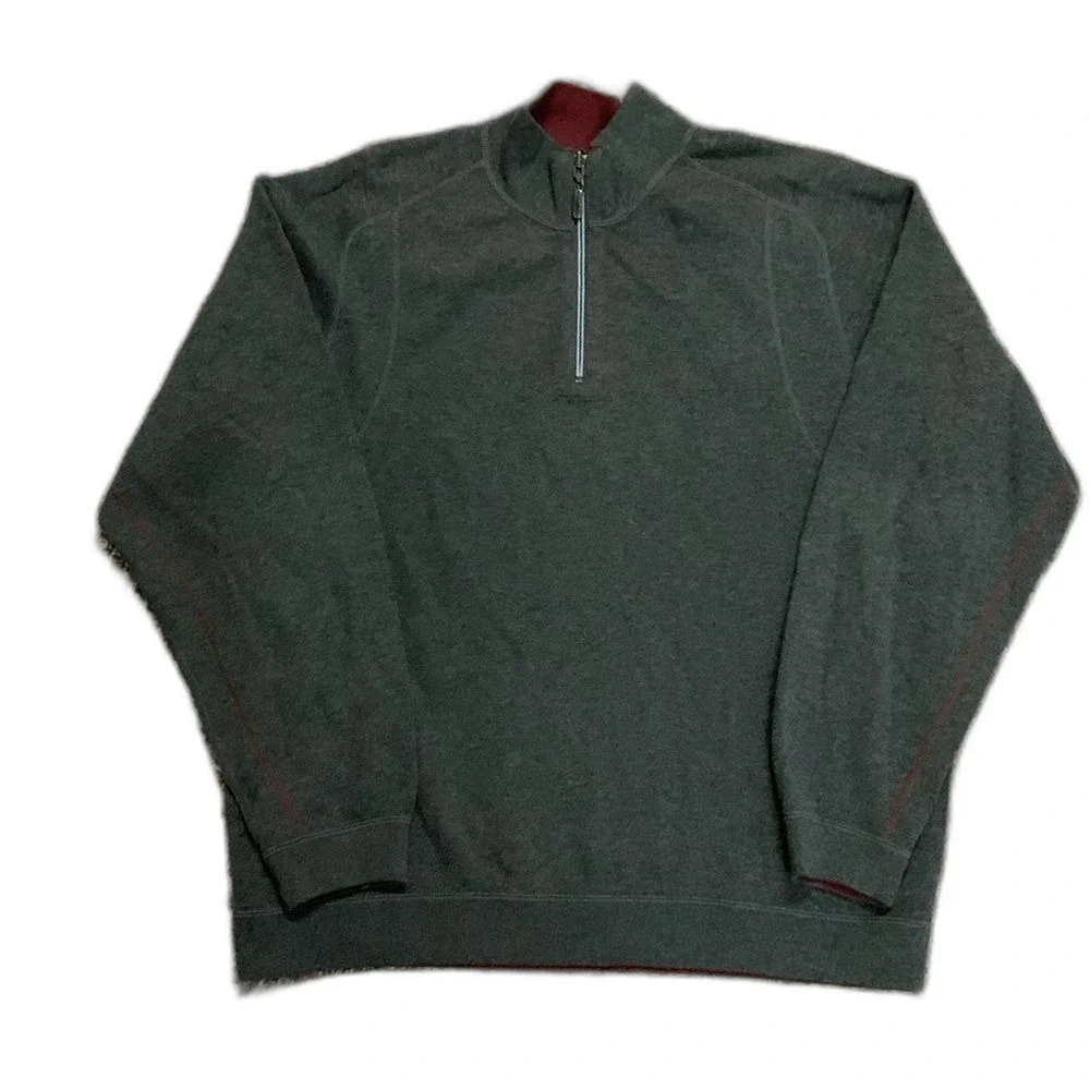 Tommy Bahama Men's Gray Wine Reversible 1/4 Zip LS Pullover Sweatshirt Size 2XL